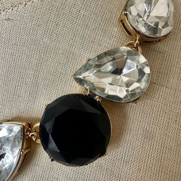 J.Crew black and rhinestone gold tone statement necklace - Picture 2 of 9